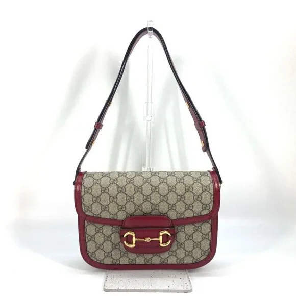GUCCI 602204 GG Supreme Horsebit 1955 bag Shoulder Bag GG Supreme Beige/Red - Picture 1 of 16